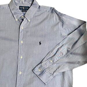 Ralph Lauren Yarmouth Mens Dress Shirt Size 16.5 Blue Chambray Academia Church